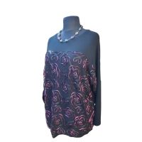 Bluzka wieczorowa - czarna koronka z haftowanymi kwiatami